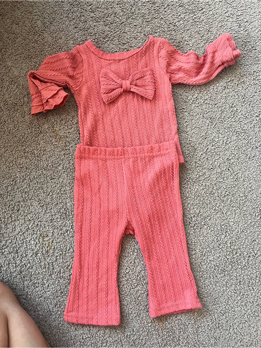 Coral Knit Baby Bow  Set